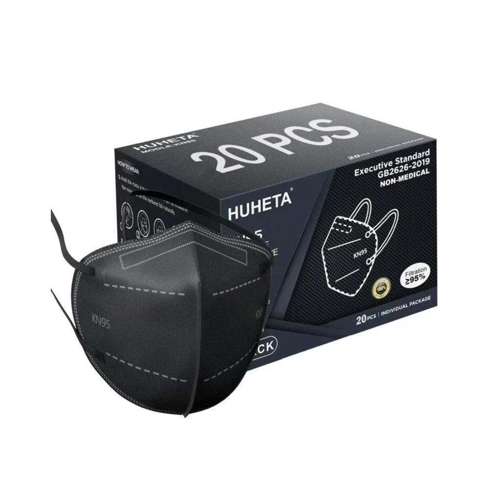 20 Pvs Black KN95 Face Mask 5 Layer